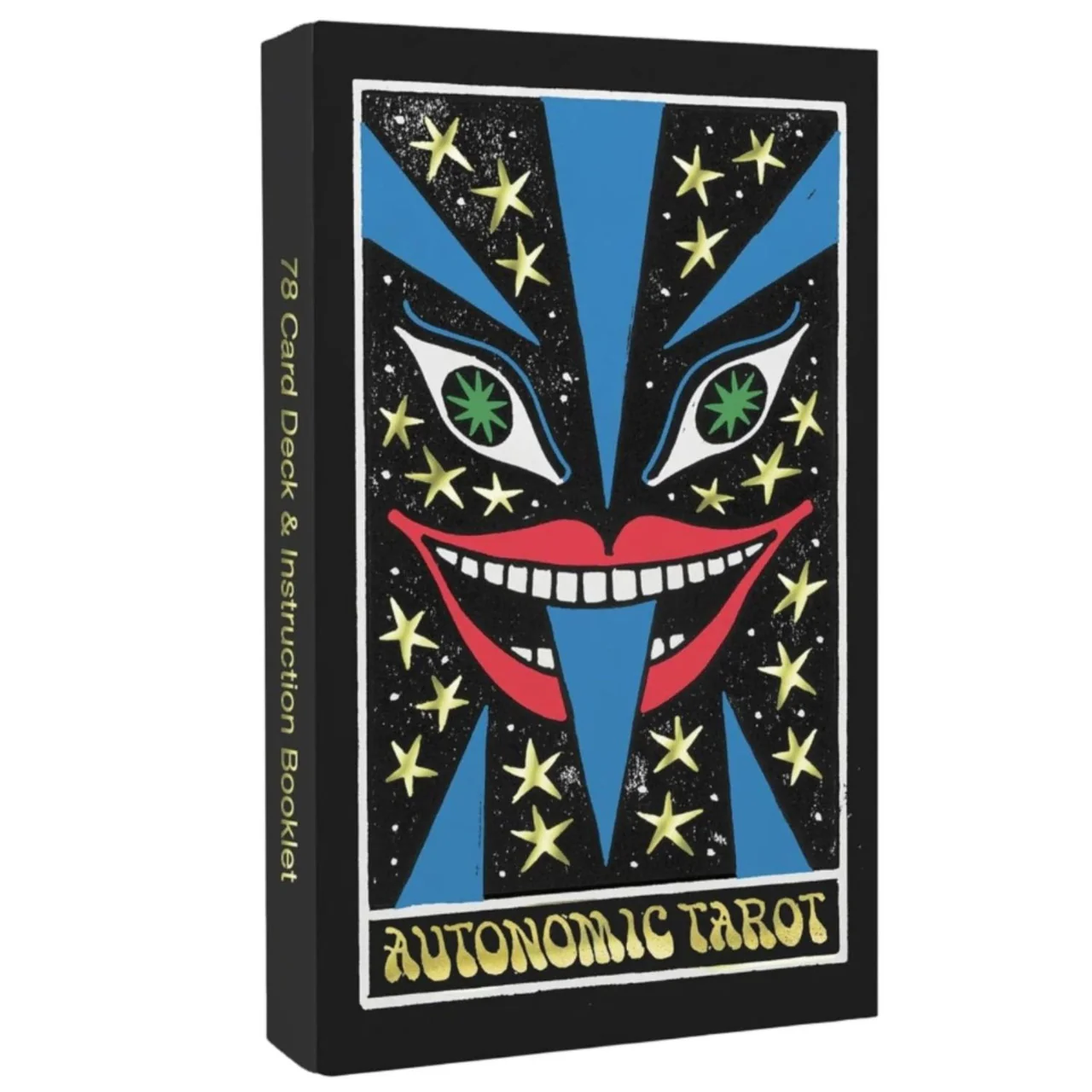 Black and blue box with face