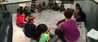 The gallery at Charles White Elementary School was used as an art studio prior to the exhibition installation