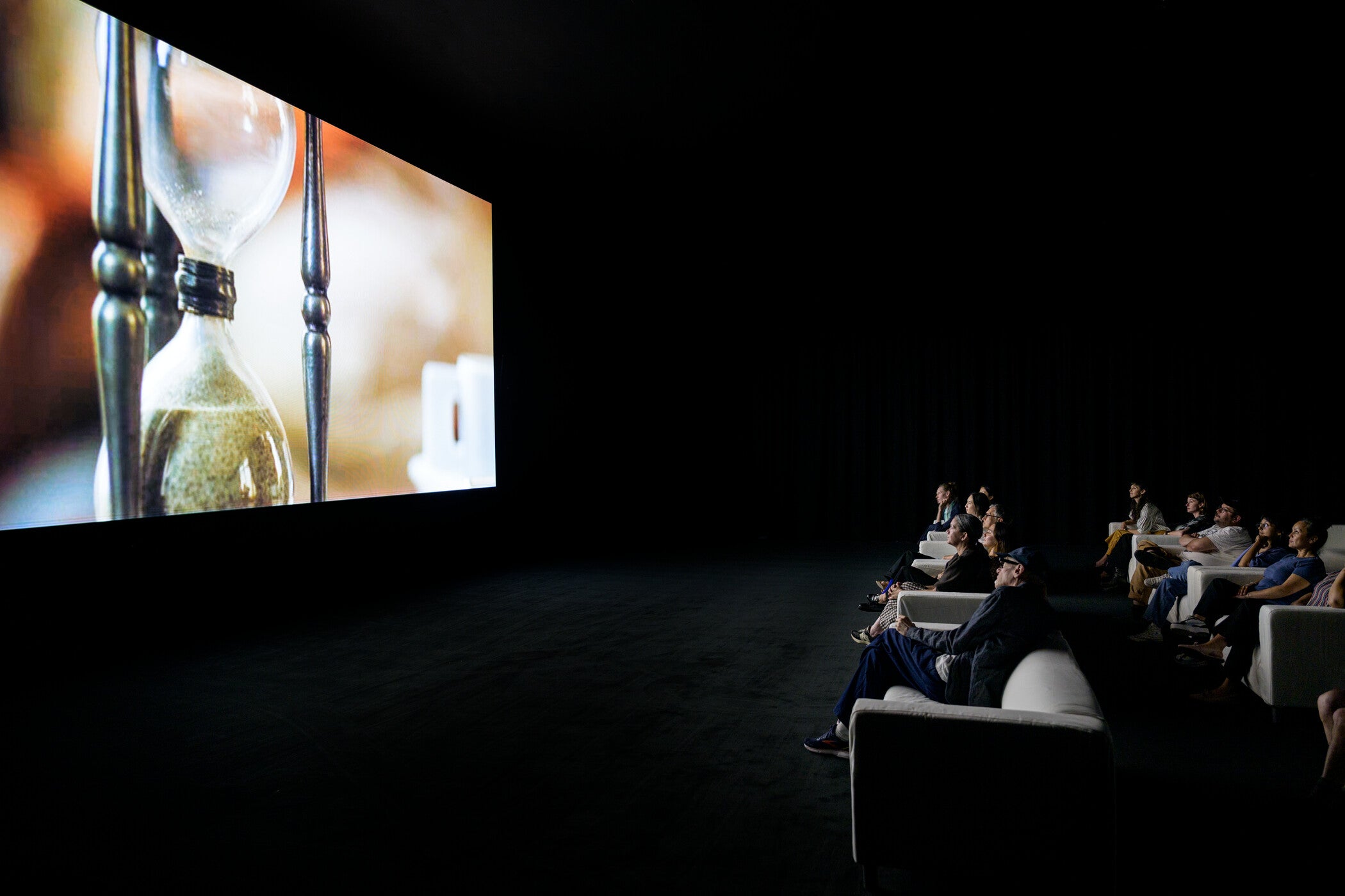 Installation photograph, Christian Marclay: The Clock, Los Angeles County Museum of Art, July 26–August 23, 2026, © Christian Marclay, courtesy Paula Cooper Gallery, New York and White Cube, London, photo © Museum Associates/LACMA, by Jonathan J. Urban
