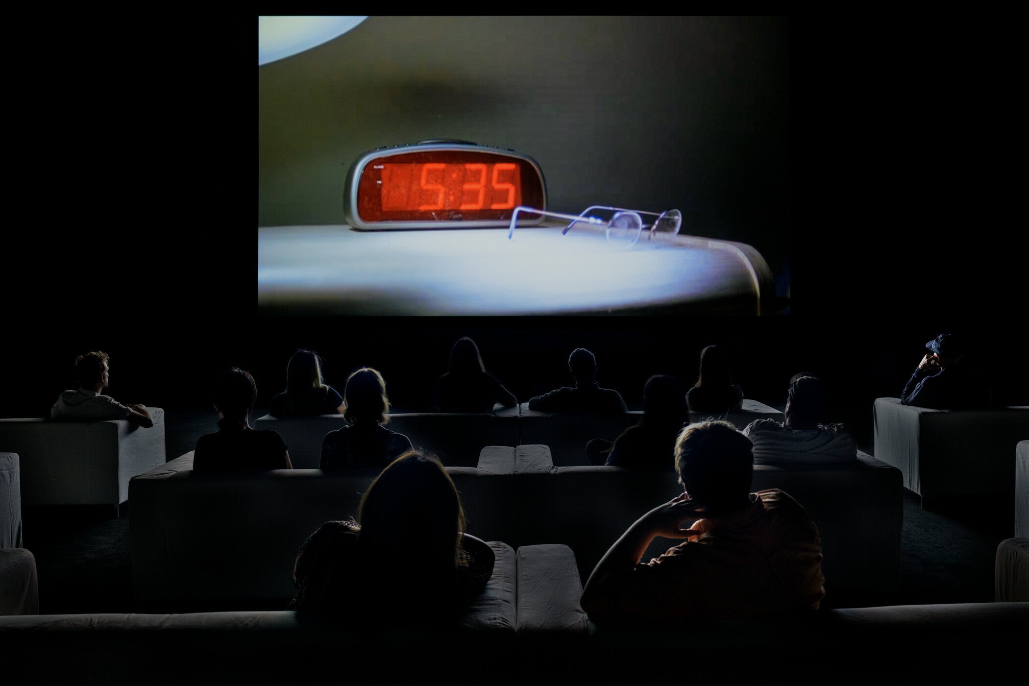 Installation photograph, Christian Marclay: The Clock, Los Angeles County Museum of Art, July 26–August 23, 2026, © Christian Marclay, courtesy Paula Cooper Gallery, New York and White Cube, London, photo © Museum Associates/LACMA, by Jonathan J. Urban