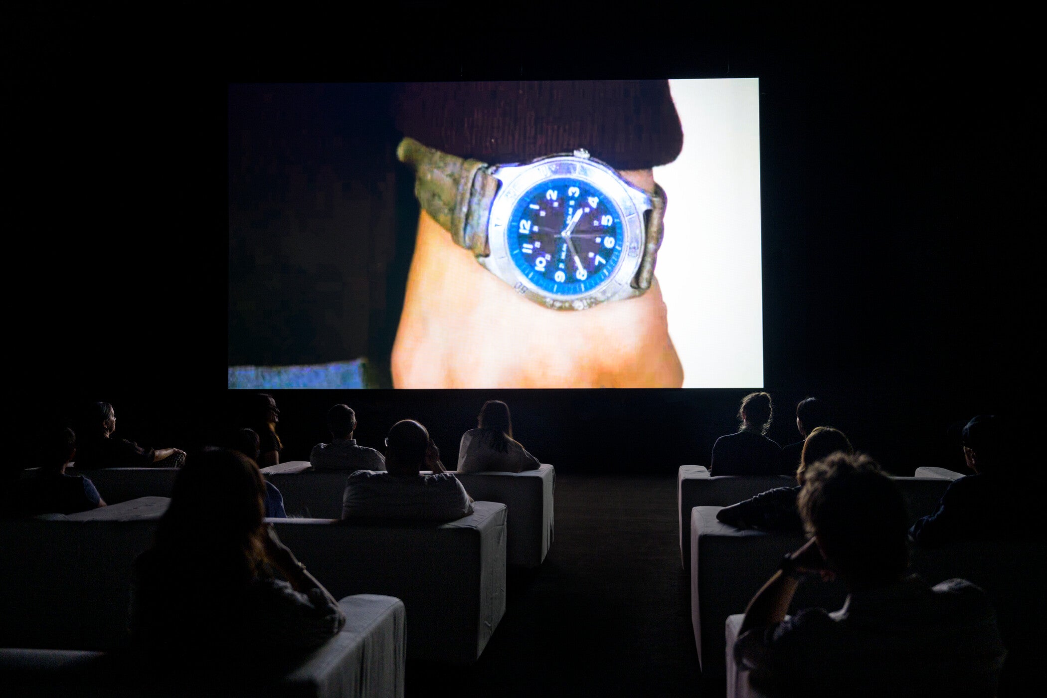 Installation photograph, Christian Marclay: The Clock, Los Angeles County Museum of Art, July 26–August 23, 2026, © Christian Marclay, courtesy Paula Cooper Gallery, New York and White Cube, London, photo © Museum Associates/LACMA, by Jonathan J. Urban