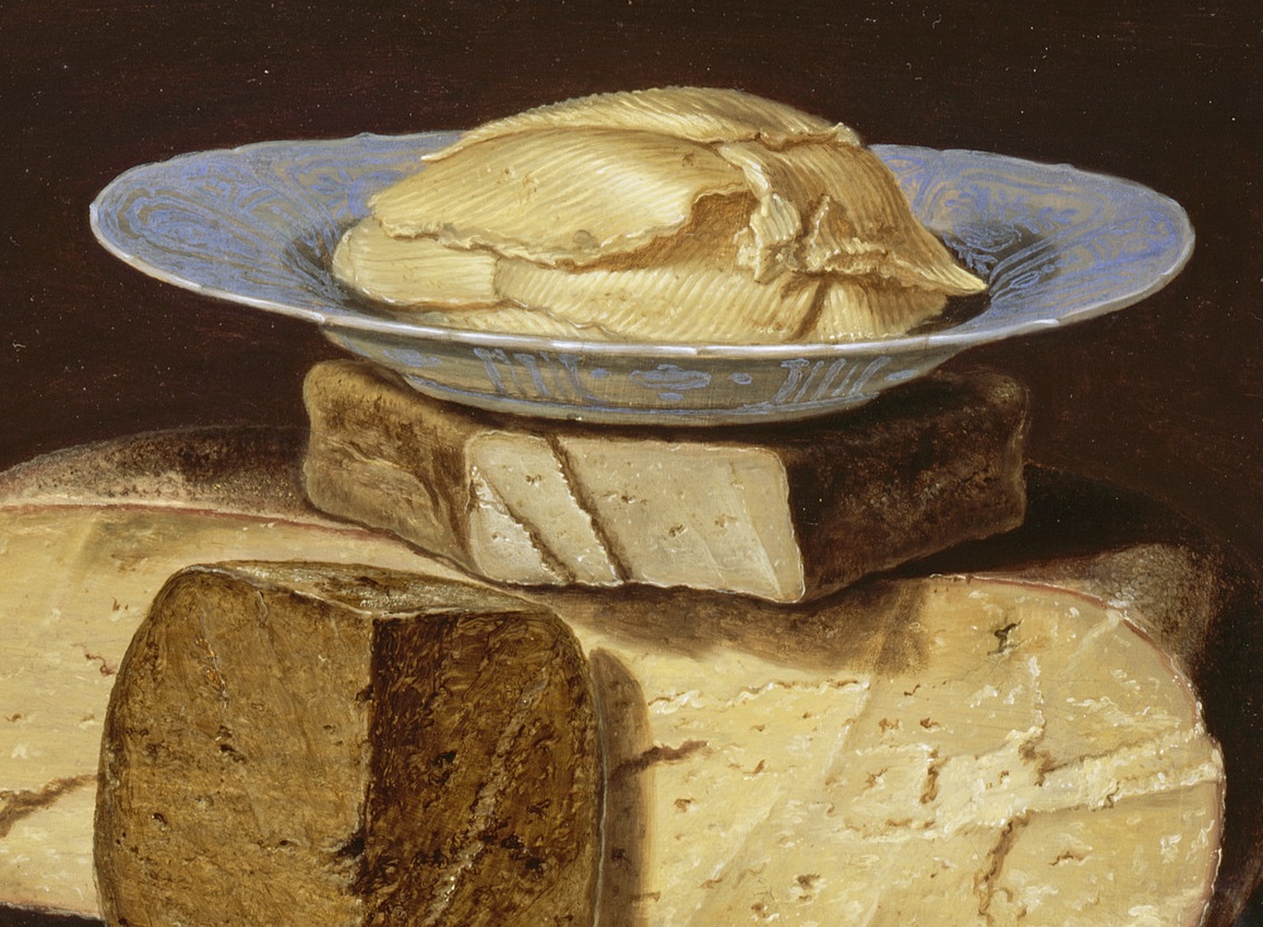 Clara Peeters, Still Life with Cheeses, Artichoke, and Cherries (detail), c. 1625, Los Angeles County Museum of Art, gift of Mr. and Mrs. Edward W. Carter, photo © Museum Associates/LACMA