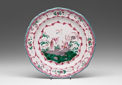Plate, Varages, France, c. 1780, Earthenware with tin glaze and enamel (grand feau faïence), The MaryLou Boone Collection