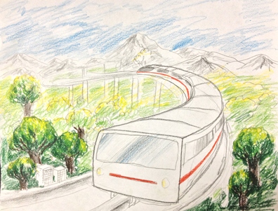 Transportation of the future by a student at HeArt Project inspired by 2001: A Space Odyssey