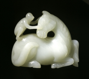 Buckle in the Form of a Monkey on a Horse China, late Qing dynasty, about 1800-1911 Abraded jade Gift of Patricia G. Cohan (M.2001.179.43) 