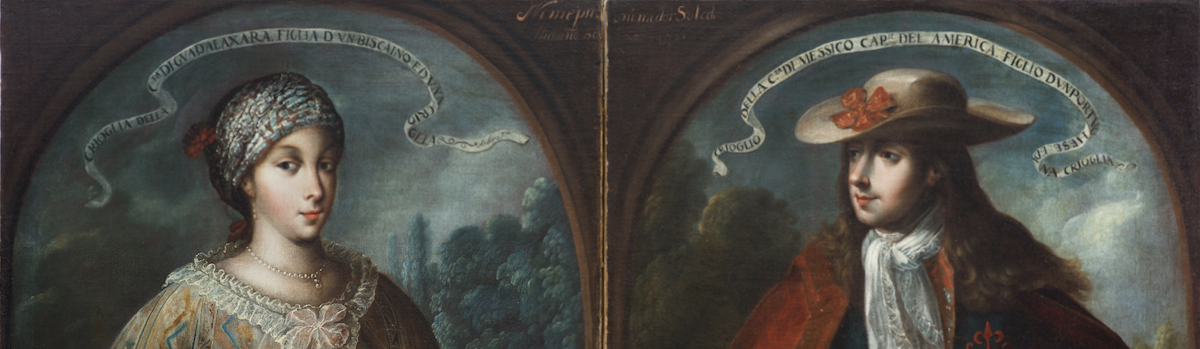 Manuel de Arellano, Creole Woman from the City of Guadalajara and Creole Man from Mexico City (detail), c. 1710, oil on canvas, each 42 15/16 × 33 1/4 in. (109 × 84.5 cm), Los Angeles County Museum of Art, gift of the 2025 Collectors Committee with additional funds from an anonymous donor, photo courtesy of Colnaghi, Madrid