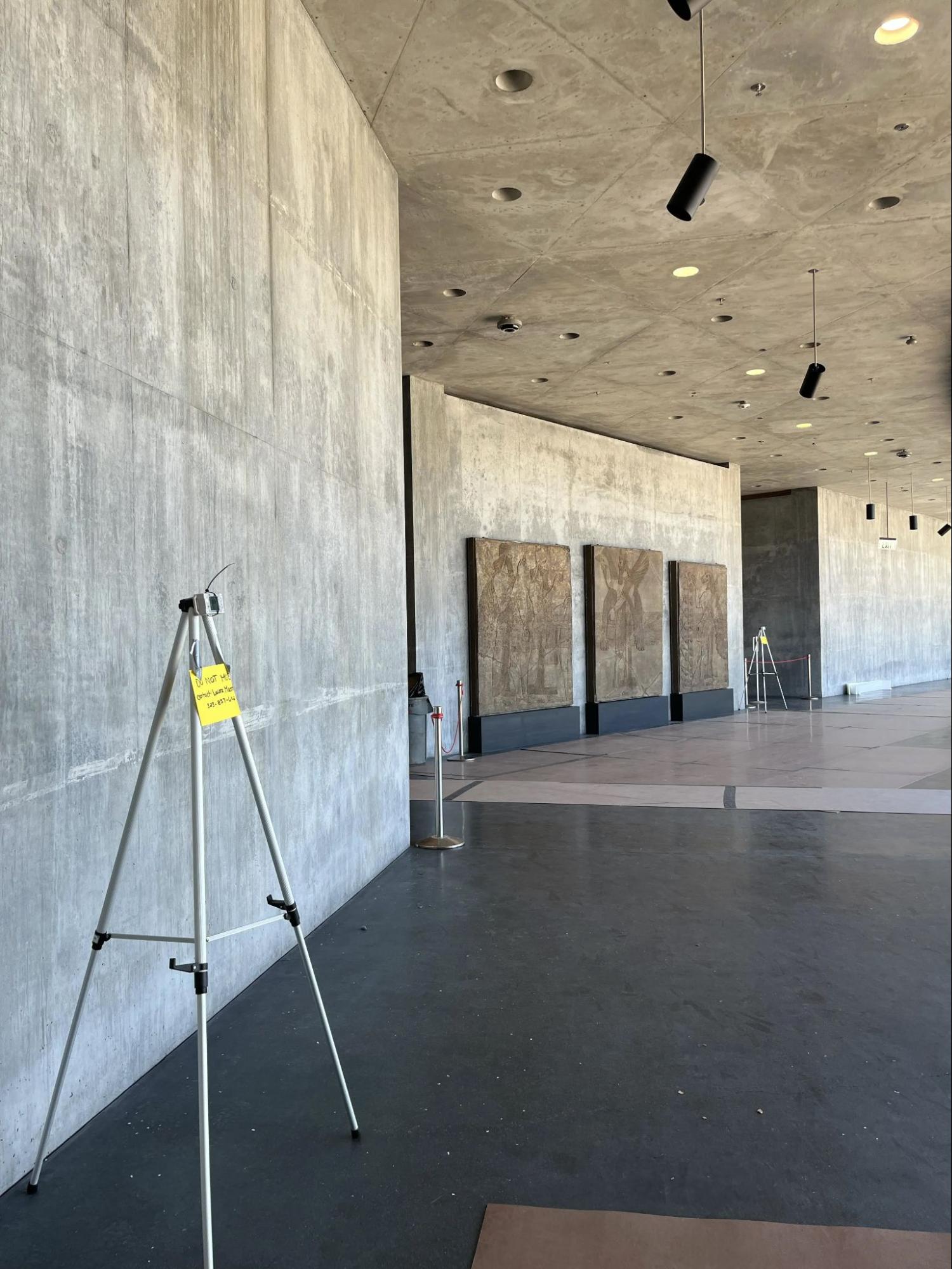 Hobo MX1104 monitors mounted on tripods capture sunlight levels in the Geffen Galleries and collect temperature, relative humidity, light, and dew point data, photo © Museum Associates/LACMA, by Jazmyn Lu
