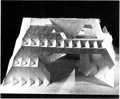 Smith’s model, constructed of four-inch paper modules, for his work at Expo ’70 in Osaka, Japan, photo by Hans Namuth