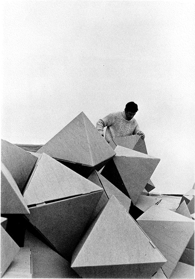 Construction in progress for Tony Smith’s sculpture at Expo ’70 in Osaka, Japan, photo by Tami Komai