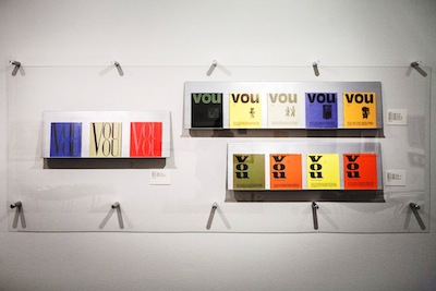 The arrangement of VOU covers in the exhibition.