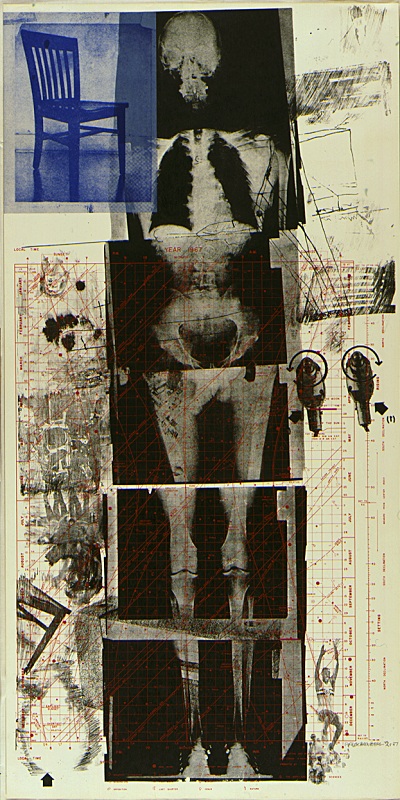 Robert Rauschenberg’s “Booster” with the area of color discrepancy inset with red.