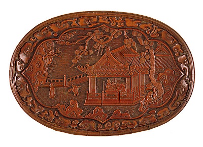 Oval Tray (Duoyuan Pan) with Pavilion on a Garden Terrace, China, Yuan dynasty, 1279-1368, lacquerware, carved red lacquer on wood, gift of Mr. and Mrs. John H. Nessley, photo © 2012 Museum Associates/LACMA 