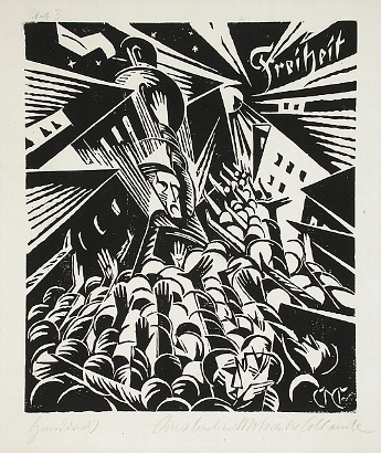 Constantin von Mitschke-Collande, Freiheit (Freedom), 1919, woodcut on laid paper, The Robert Gore Rifkind Center for German Expressionist Studies, © Constantin von Mitschke-Collande Estate