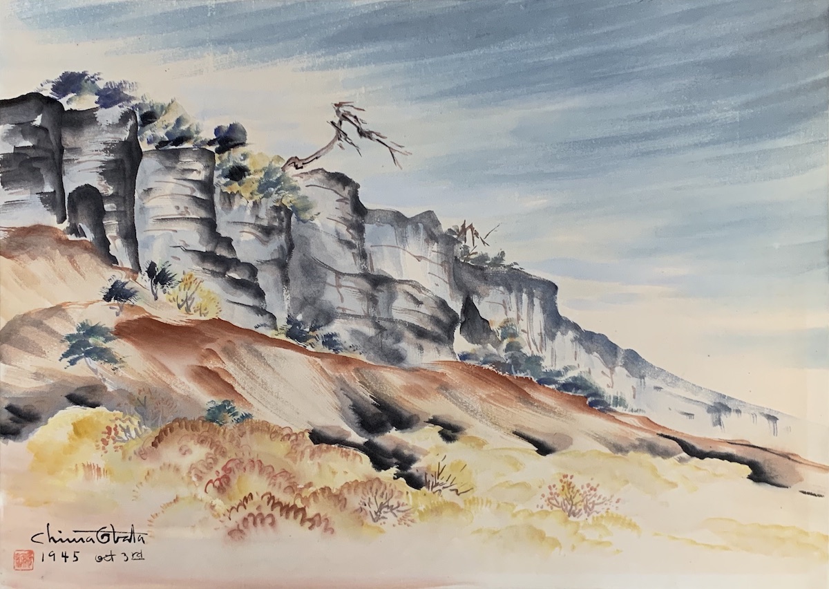 Chiura Obata, Untitled (Cliff with Lone Tree), 1930, Los Angeles County Museum of Art, gift of Kelvin Davis and Hana Davis through the 2025 Collectors Committee, © Museum Associates/LACMA