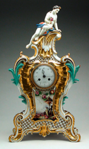 Johann Frederick Ebelein, Meissen Porcelain Manufactory, Mantle Clock and Plinth, circa 1745, gift of Mr. Jack Linsky 
