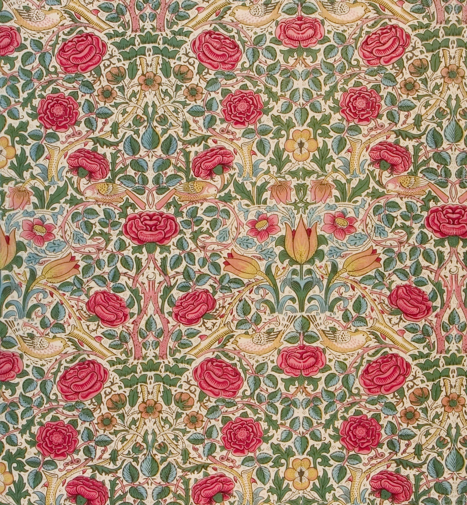 William Morris, Morris & Co., Textile, 'Rose' (detail), 1883, Los Angeles County Museum of Art, gift of Catherine Kurland, in memory of Sam and Kathleen Kurland, photo © Museum Associates/LACMA