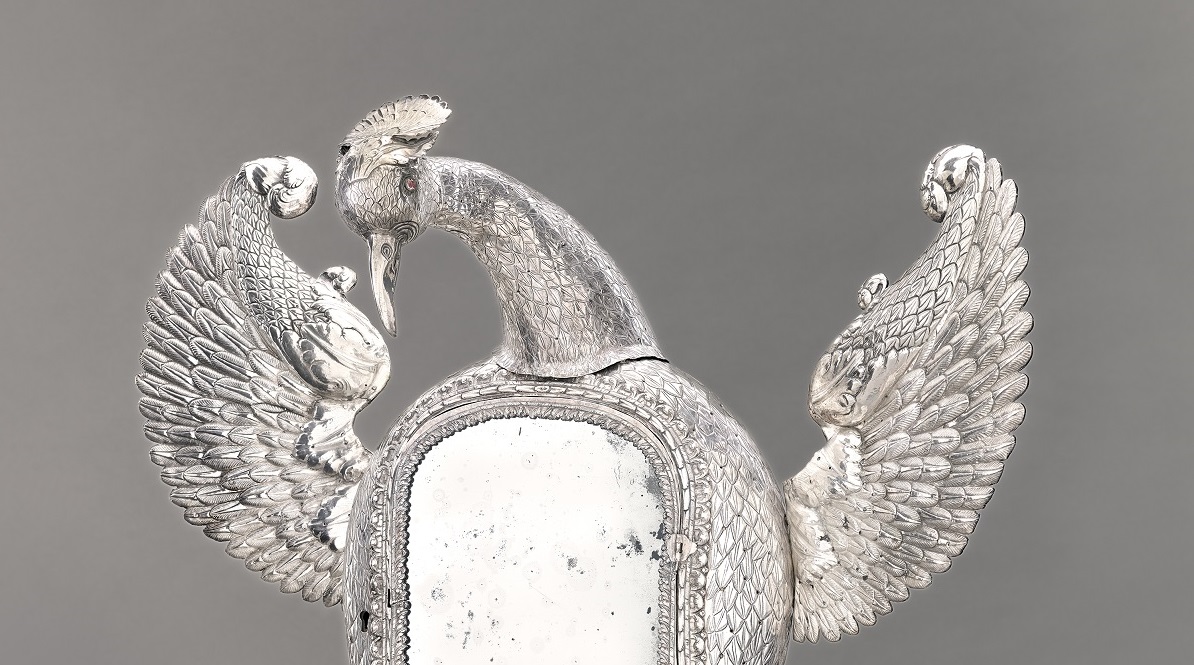 Unidentified artists, Bolivia (Potosí), c. 1760, Eucharistic Urn in the Form of a Pelican (detail), wrought, repoussé, and chased silver, 42 1/4 × 35 1/2 × 18 1/2 in. (107.32 × 90.17 × 47 cm), purchased with funds provided by the Bernard and Edith Lewin Collection of Mexican Art Deaccession Fund in honor of Julian Sands