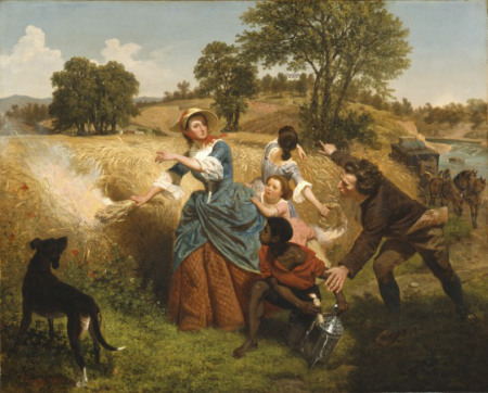 Mrs. Schuyler Burning Her Wheat Fields on the Approach of the British, Emanuel Gottlieb Leutze,  United States, 1852 Bicentennial gift of Mr. and Mrs. J. M. Schaaf, Mr. and Mrs. William D. Witherspoon, Mr. and Mrs. Charles C. Shoemaker, and Jo Ann and Julian Ganz, Jr.