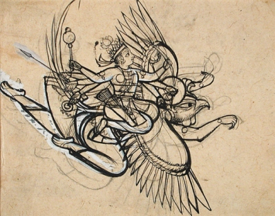 The Hindu God Vishnu Riding on His Mount Garuda, India, Rajasthan, Bundi, c. 1750-1775, gift of Paul F. Walter