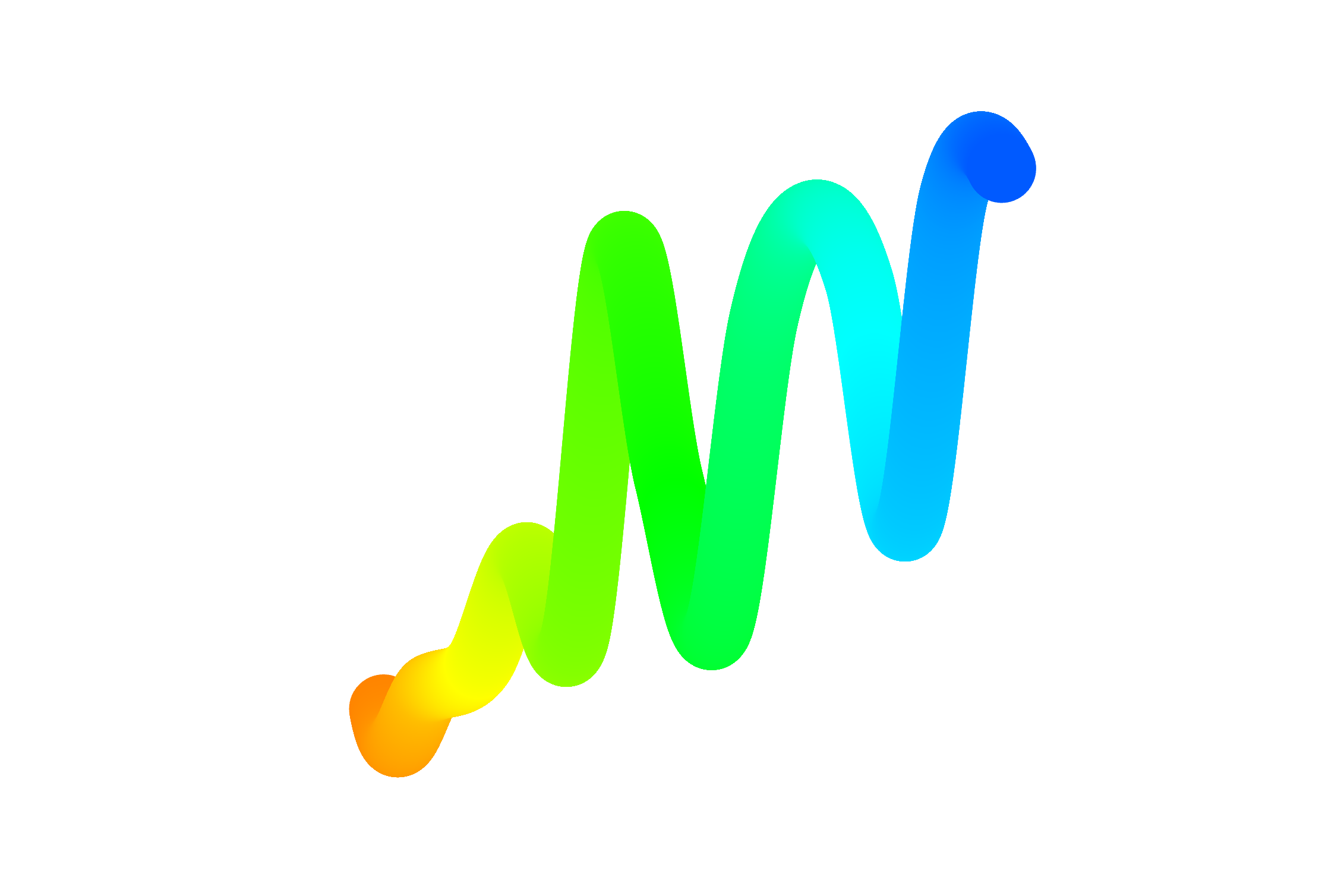Chromie Squiggle #9999, a line from orange to blue on white
