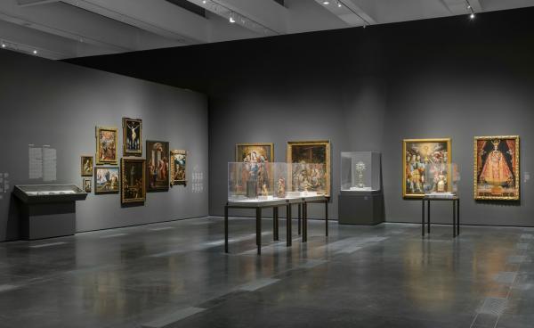 Gallery view with artworks