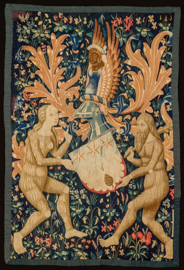 Embroidered tapestry with figures