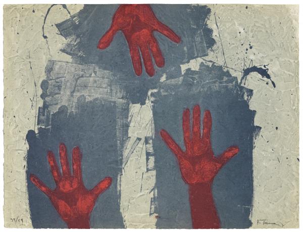 Rufino Tamayo, Hands on Blue Background (Manos sobre fondo azul), 1979
