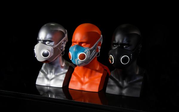 Mannequin heads with futuristic face masks 