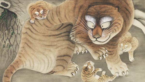 Tani Bunchō, Tiger Family and Magpies (detail), 1807