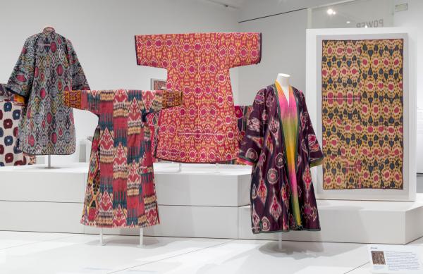 Installation photograph, Power of Pattern: Central Asian Ikats from the David and Elizabeth Reisbord Collection at the Los Angeles County Museum of Art