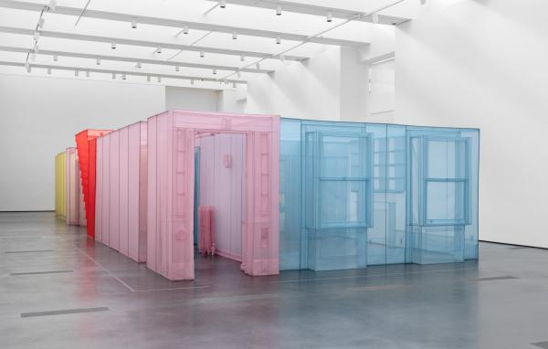Replica of artist Do Ho Suh's New York residence created out of translucent polyester, supported by stainless steel