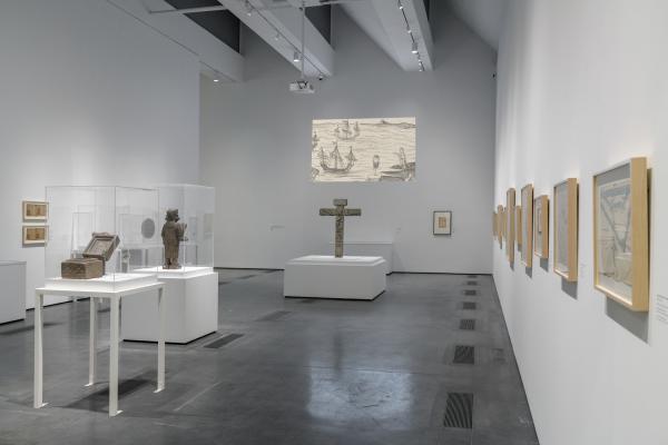 Gallery view with artworks