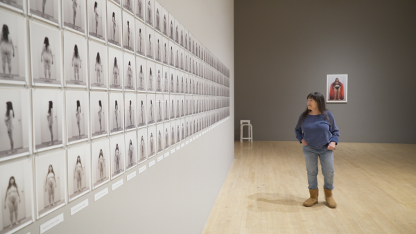 Eleanor Antin viewing Eleanor Antin: Time's Arrow at LACMA