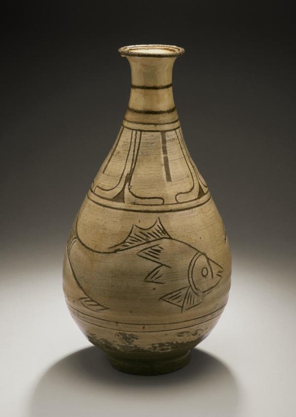 Bottle with Flower, Birds and Fish Design, Korea, Joseon dynasty (1392–1910), 15th–early 16th century, Los Angeles County Museum of Art, photo © Museum Associates/LACMA