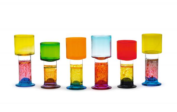 Row of colorful drinking glasses