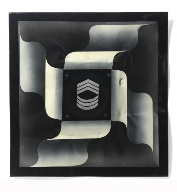Black, gray, and white geometric painting