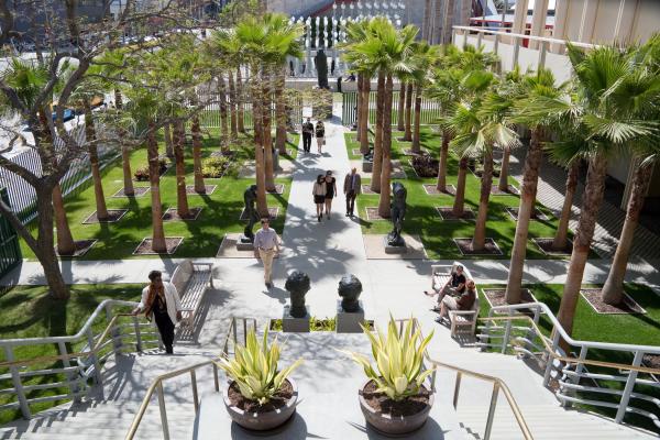 Visitor's in the B. Gerald Cantor Sculpture Garden, at the Los Angeles County Museum of Art