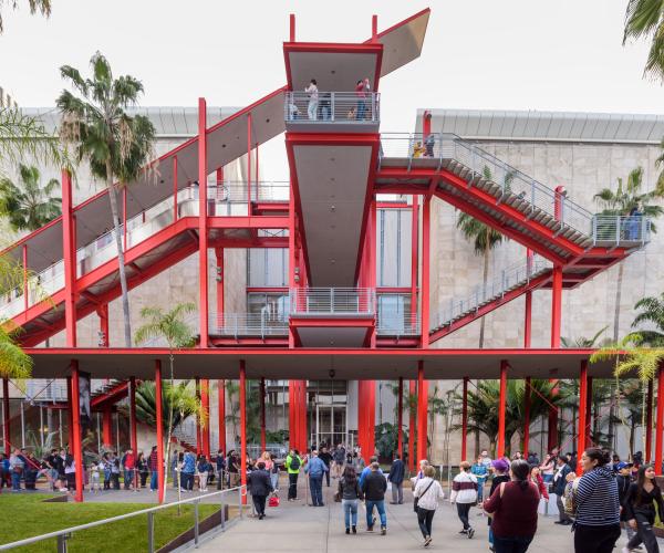 People walking outside of LACMA