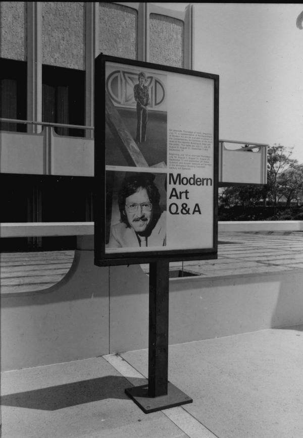 Signage on LACMA’s campus announcing Q&A series with curator Maurice Tuchman, June 30, 1974, photo © Museum Associates/LACMA