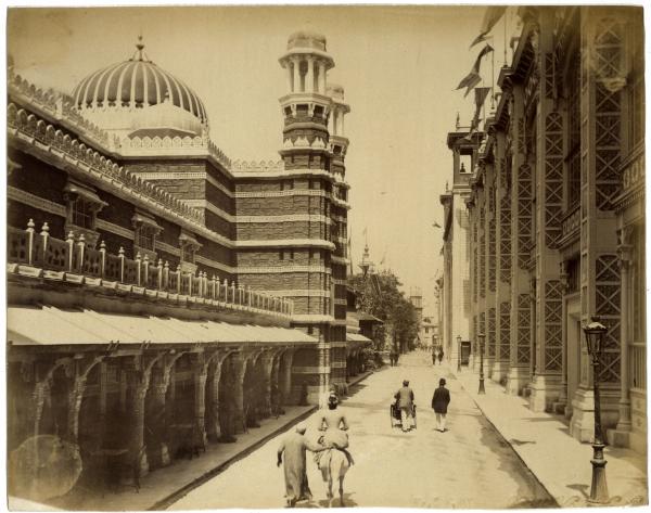 Historical black and white photo of street