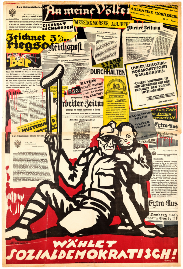 Poster with news clippings and figures