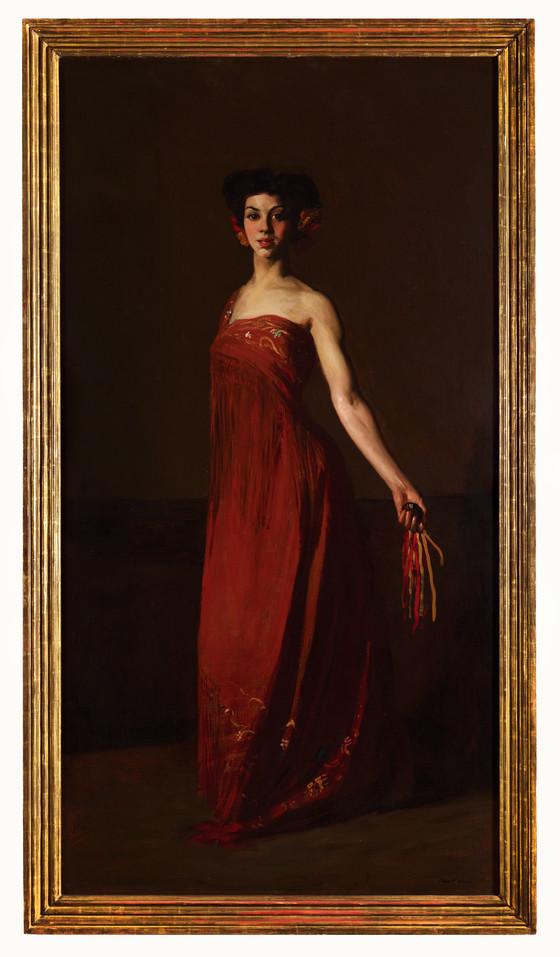 Painting of woman in red dress