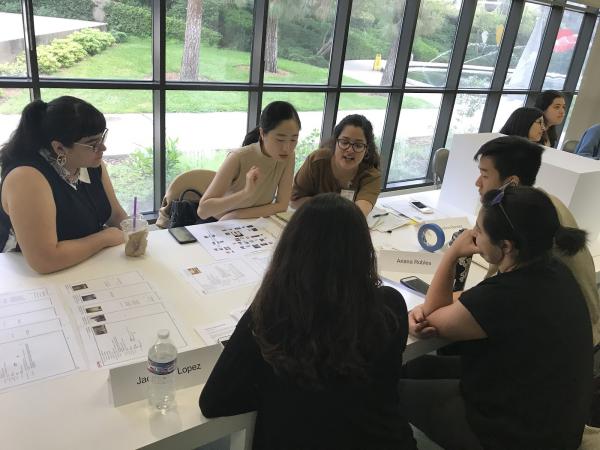 Danielle Pesqueira (advisor) with 2019 Mellon Summer Academy students: Vivian Change, Carolina Benitez, Brent Fong, Ariana Robles and Jackeline Lopez