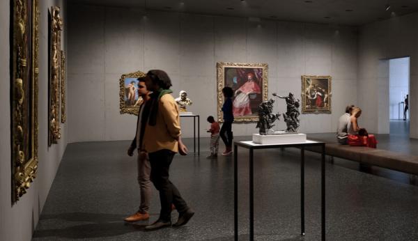 Rendering of visitors viewing art in a gallery