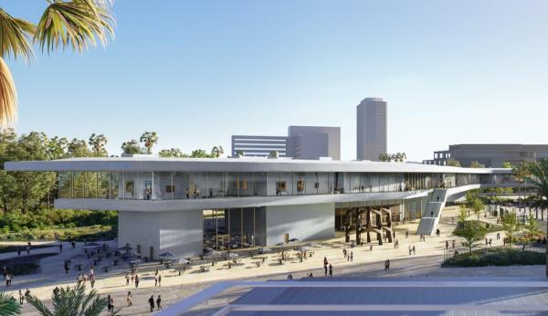 Rendering of gray museum building 