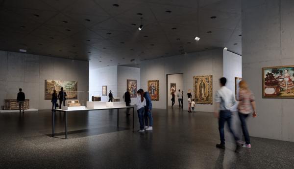 Interior of gallery with people