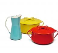 Colorful cooking pots and pitcher