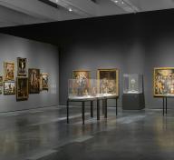 Gallery view with artworks