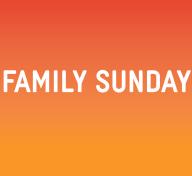 graphic reading Andell Family Sundays Anytime with an orange to red ombre colored background