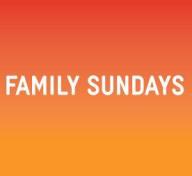 Orange background with Andell Family Sundays Anytime in white letters